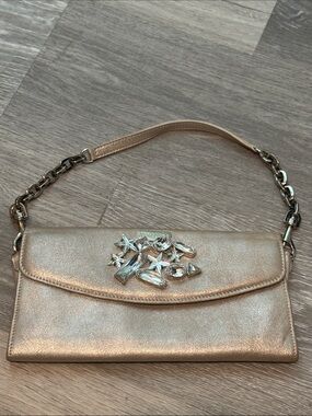 Jimmy Choo Metallic Gold Jeweled Flap Clutch